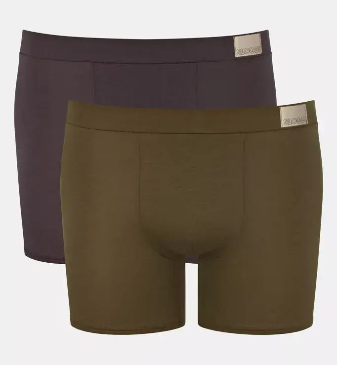 Sloggi Men’s 2 Pack Go Natural Boxer Shorts – Brown – Dark Combination