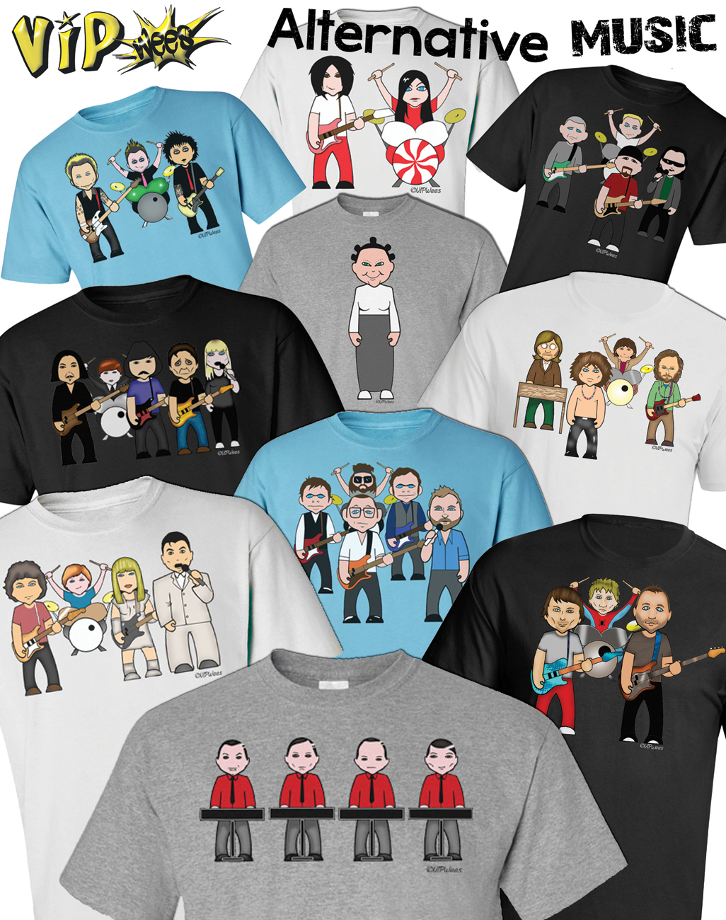 VIPwees Mens ORGANIC TShirt Alternative Music Inspired Caricatures Choose Design gallery