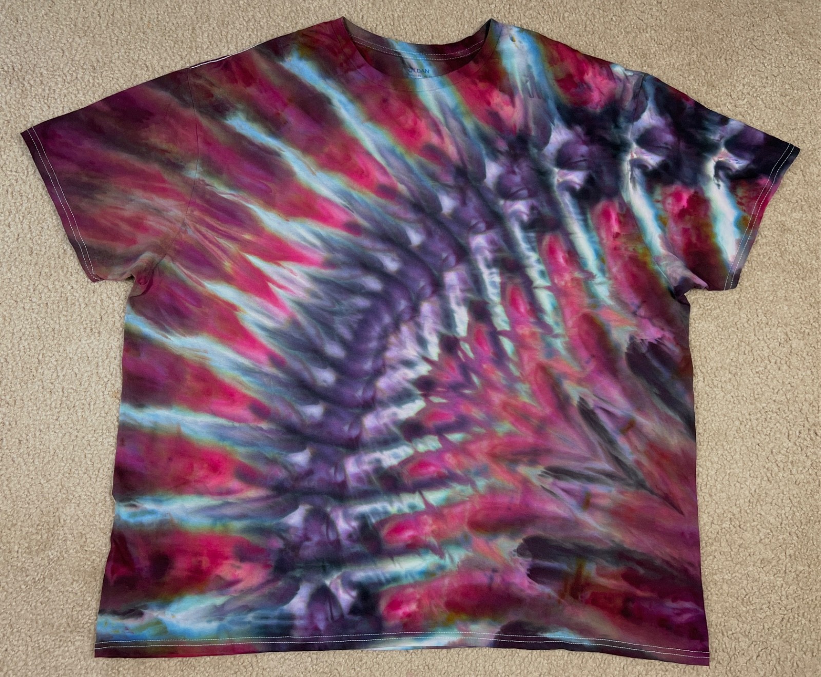 Handmade Ice Tie Dye T-Shirt 3XL Mens Womens Soft Cotton Blue Plum Rolled Dye gallery