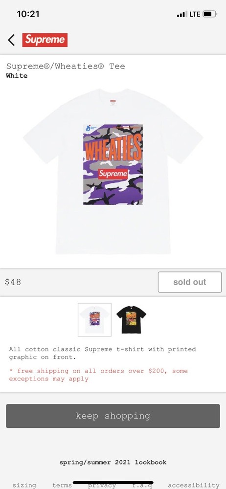 Supreme/Wheaties Tee. White. Size XL. NWT. Deadstock