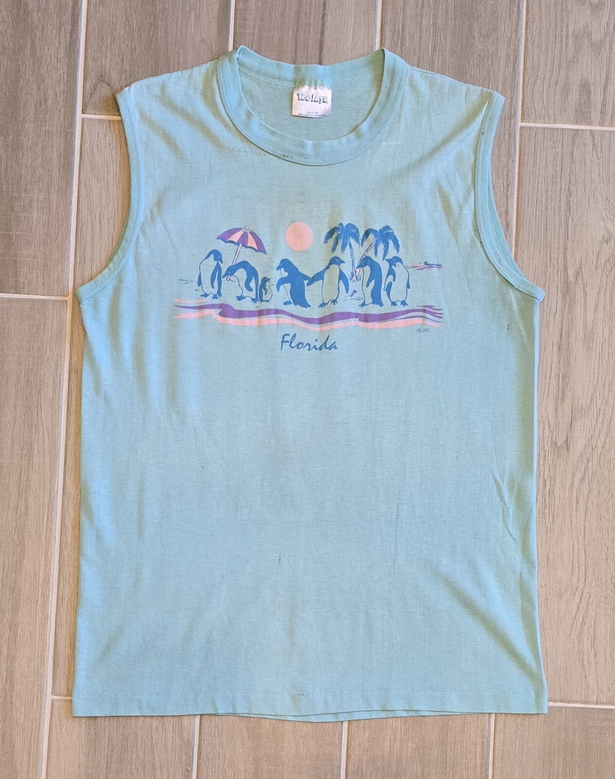 VTG Florida Beach Penguins Distressed Tank Top Mens L Tee-Jays Single Stitch USA gallery