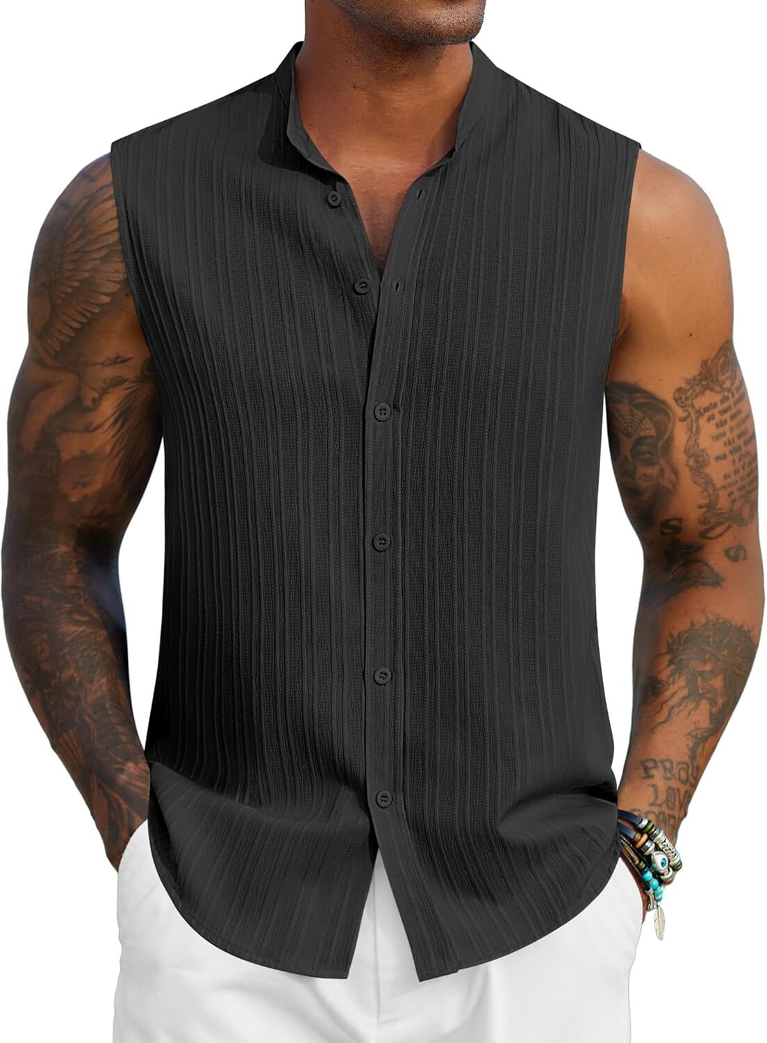 Mens Sleeveless Summer Shirts Beach Tank Tops Button Up Tank Shirt for Vacation gallery