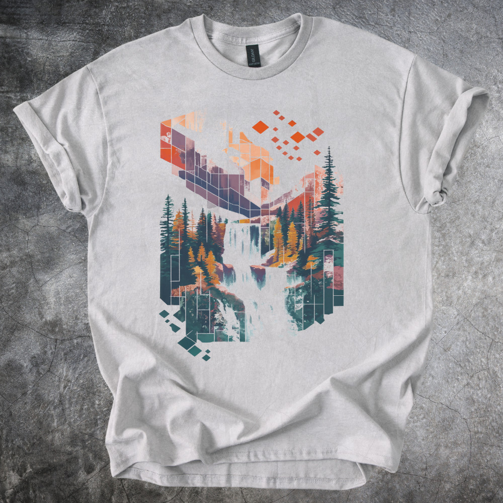 Abstract Waterfall Shirt Geometric Mountain Landscape Tshirt Cotton Light Gray gallery