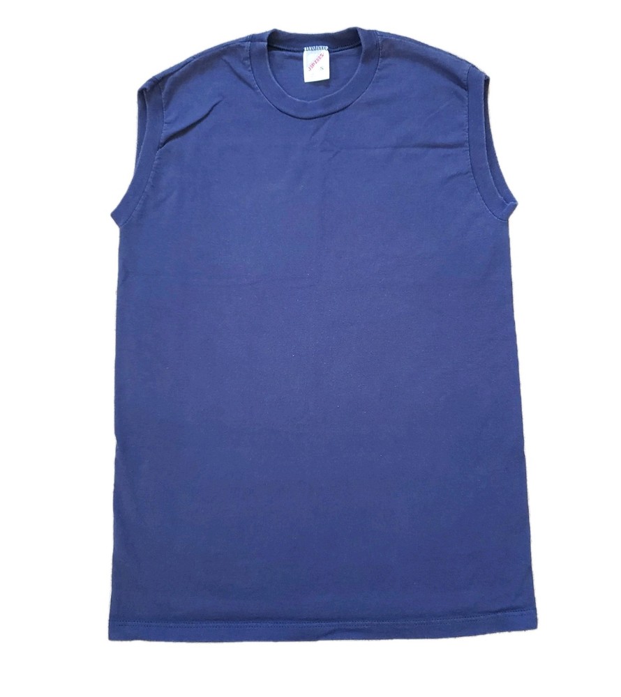 Vintage 90s Jerzees Blue Blank Sz Small USA Made Mens Tank Top Plain Sleeveless