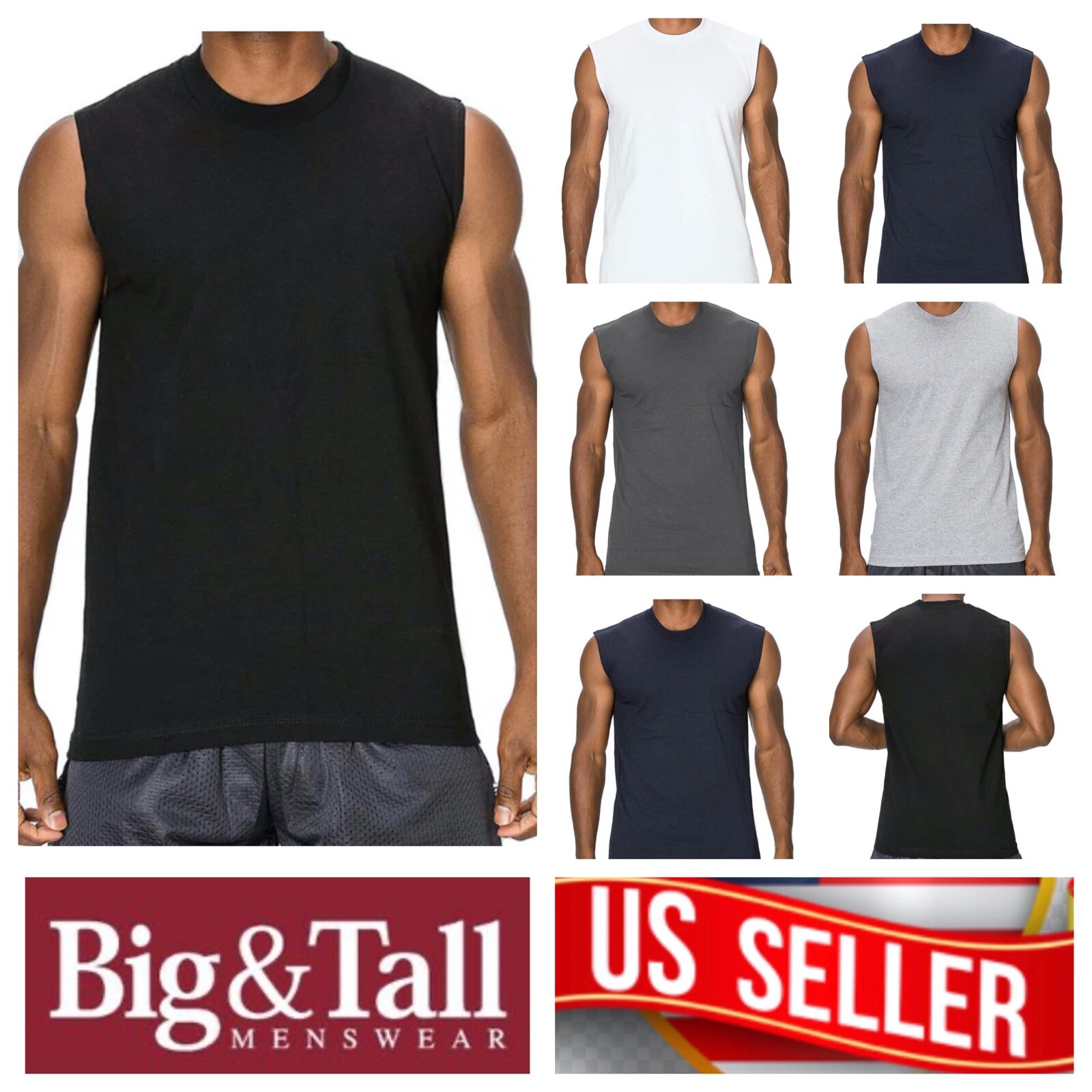 Men T-Shirt S-5XL HEAVY WEIGHT Crew Neck Muscle Plain Tank Top Sleeveless GYM gallery