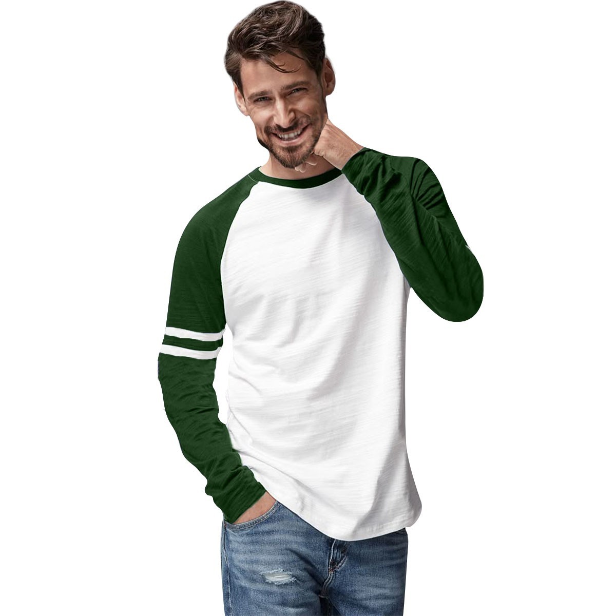 Mens Triblend Long Sleeve Baseball T-Shirt Casual Raglan Plain Contrast L/S Top gallery