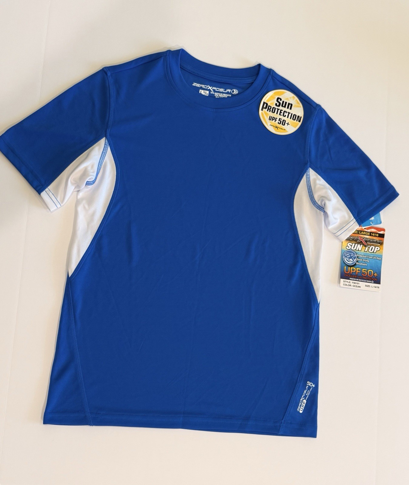 ZeroXposur youth L-14/16 blue T-shirt UPF 50+ Shirt