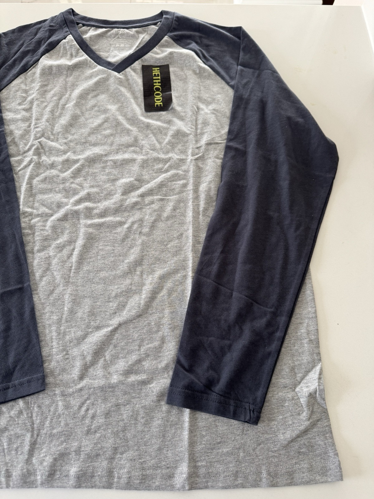 Men's t-shirt Casual Vintage Long Raglan Sleeve V-Neck Running Hiking Baseball L gallery