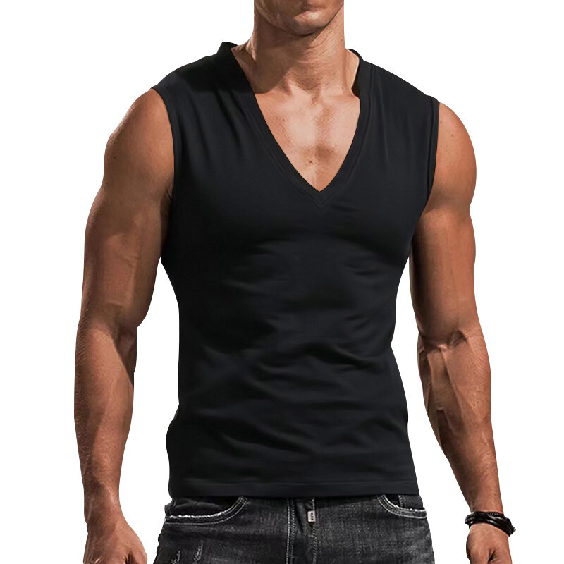 Mens Casual Camisole Sleeveless T-Shirt Solid Color V-Neck Vest Muscle Tank Tops gallery