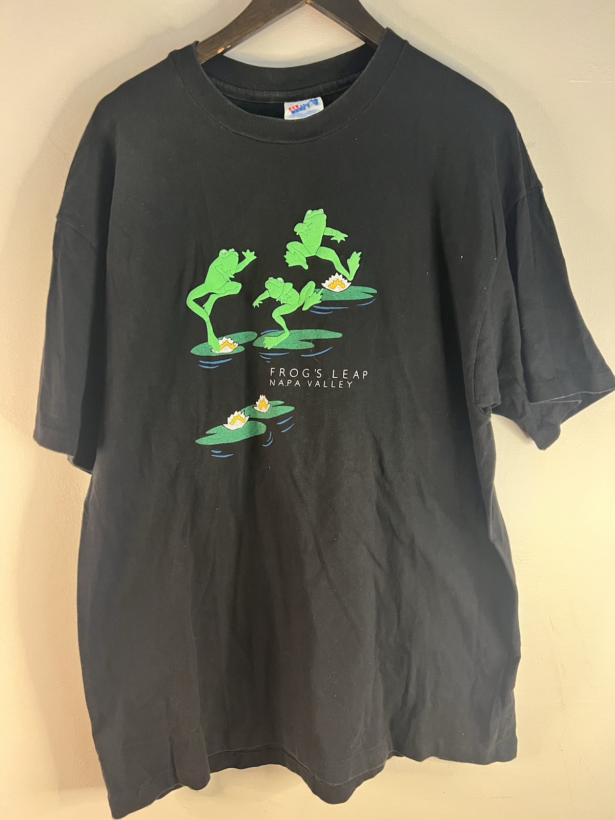 Vintage 90’s Frog Shirt X-Large Black Faded Napa Valley Double Sided T-Shirt
