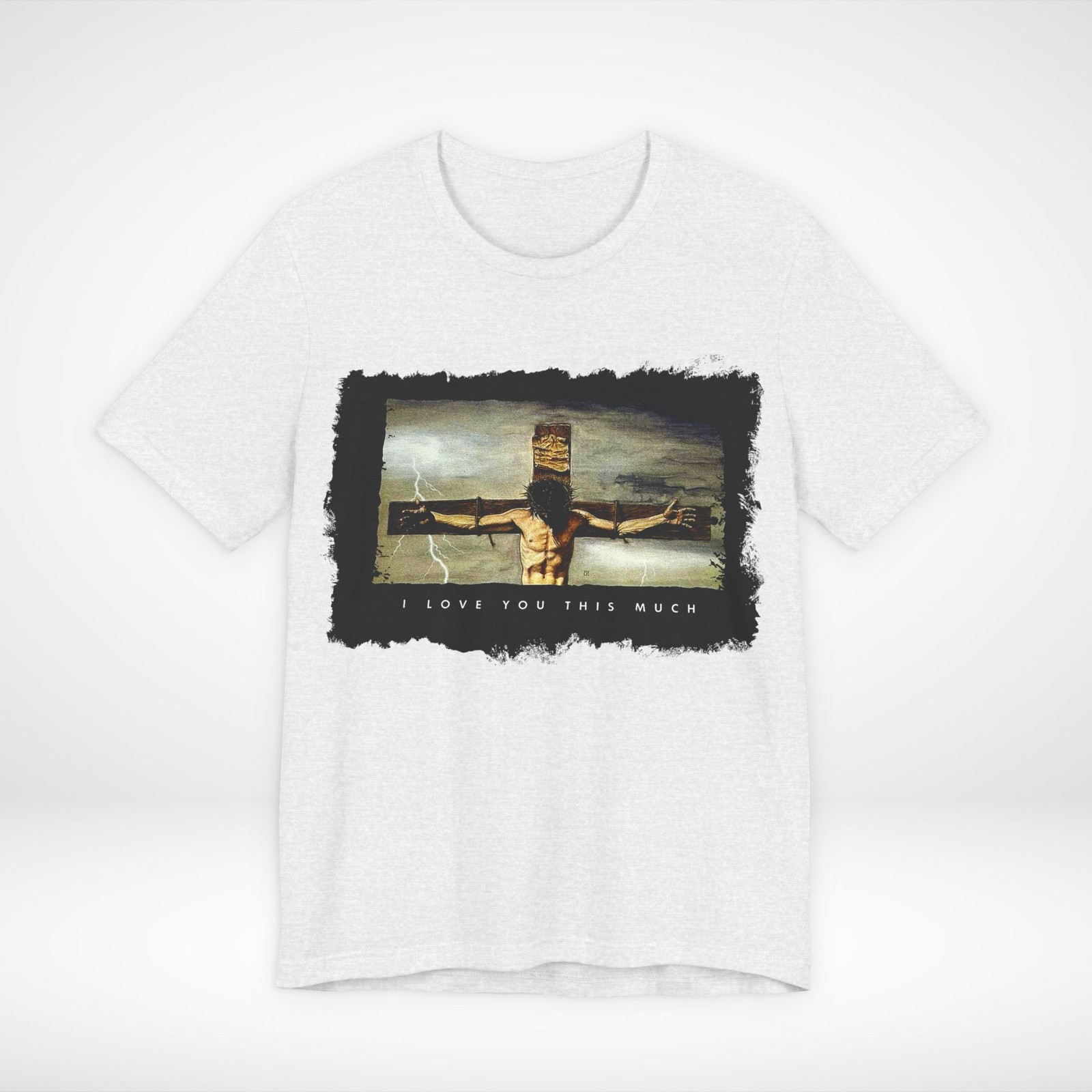 Christian Graphic T Shirt I Love You This Much Jesus Cross Distressed Tee gallery
