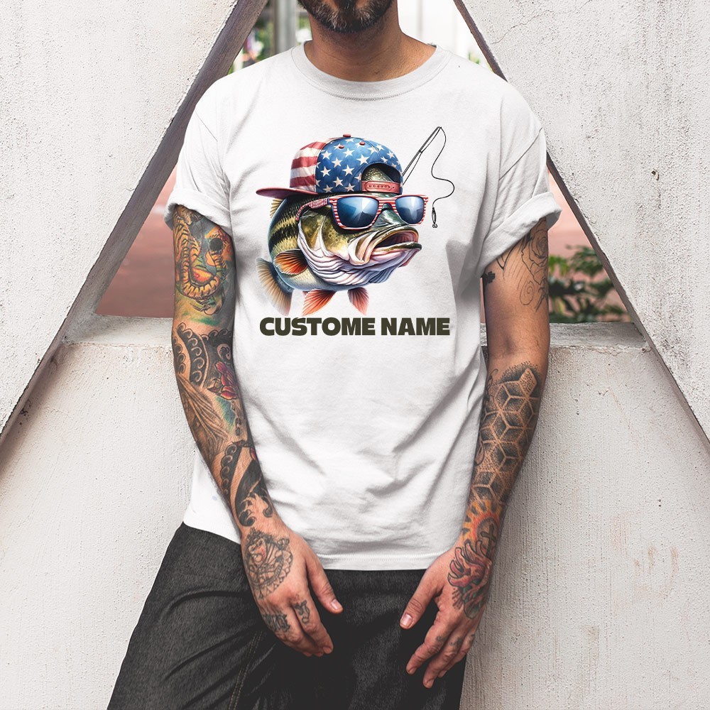 Custom Funny Fishing American Flag Unisex T-shirt | Father's Day Fishing Gifts gallery