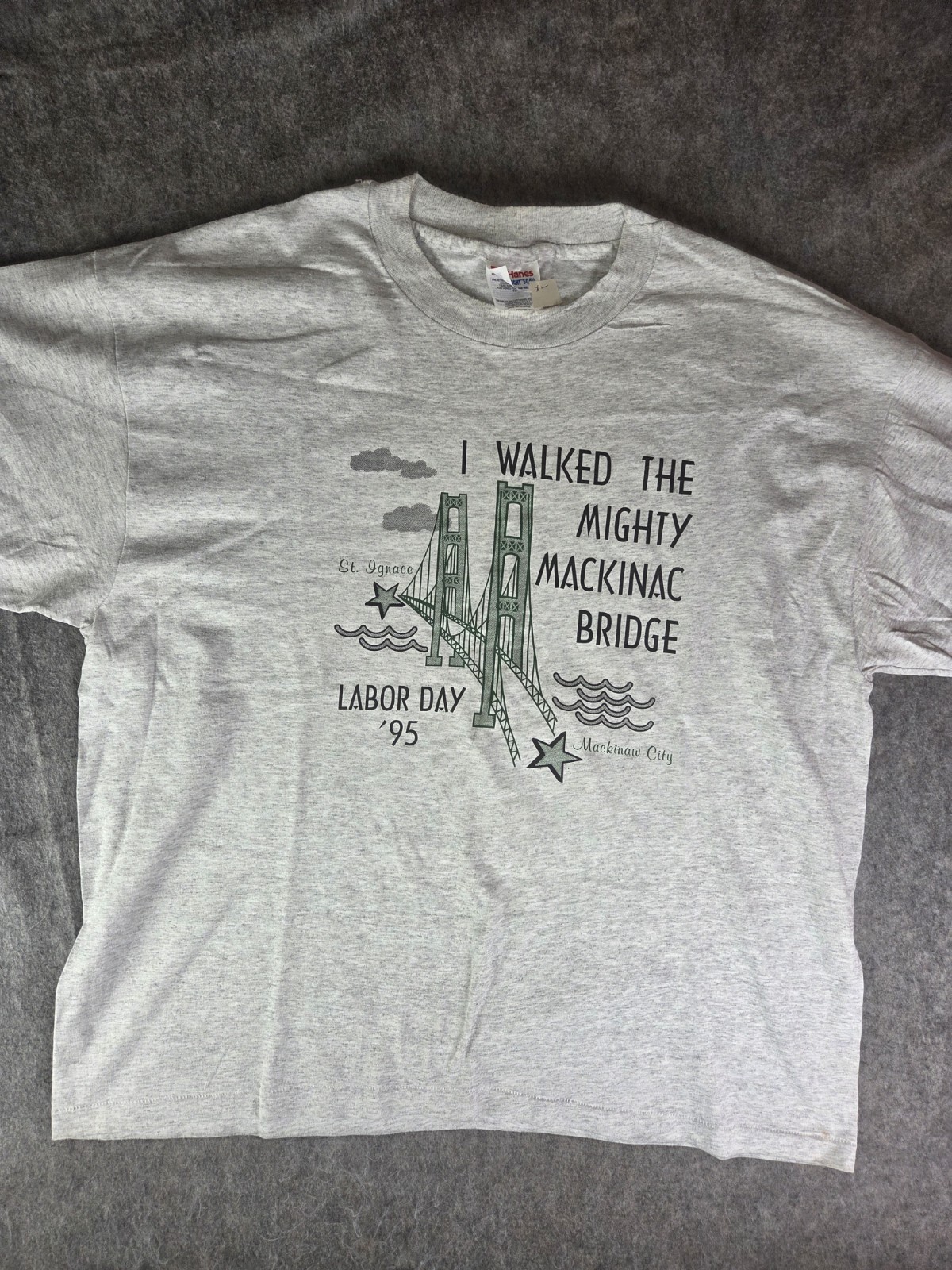 VTG Mackinac Bridge Labor Day Walk 1995 XL T Shirt Mighty Mac Bridge Details