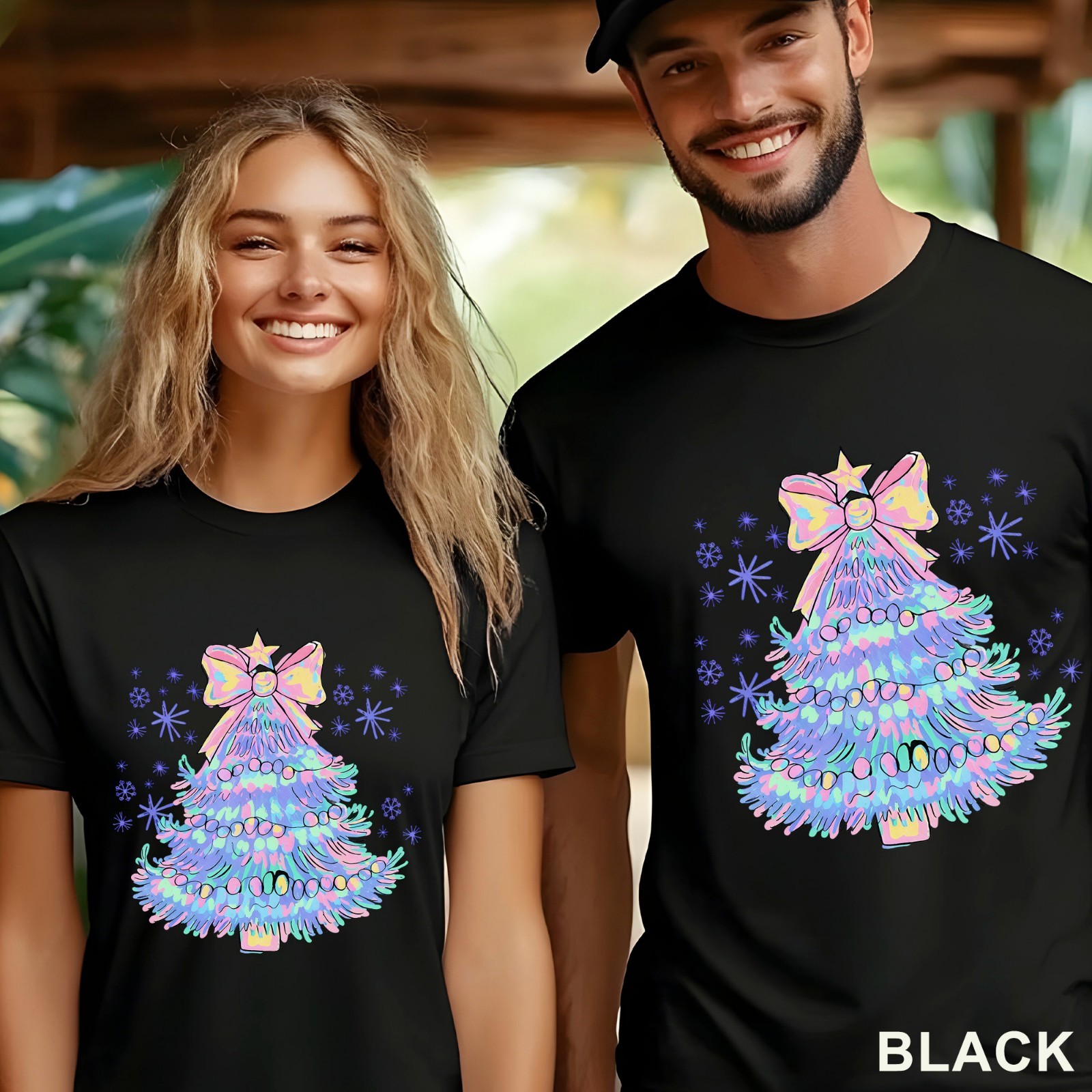 Pastel Holographic Christmas Tree Shirt, Coquette Christmas Tree Shirt, 203704 gallery