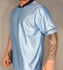MEN’S SHORT SLEEVE SHINY BLUE ATHLETIC SHIRT LARGE
