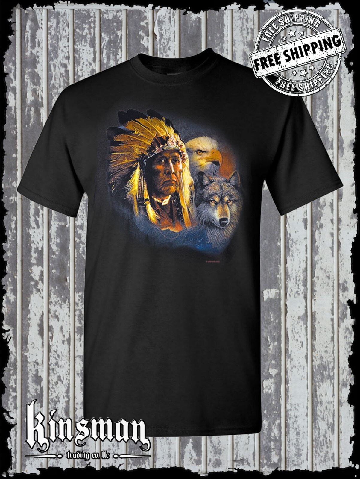 Chief Indian Animals T-Shirt / Wolf Eagle Wildlife Animals Native American gallery