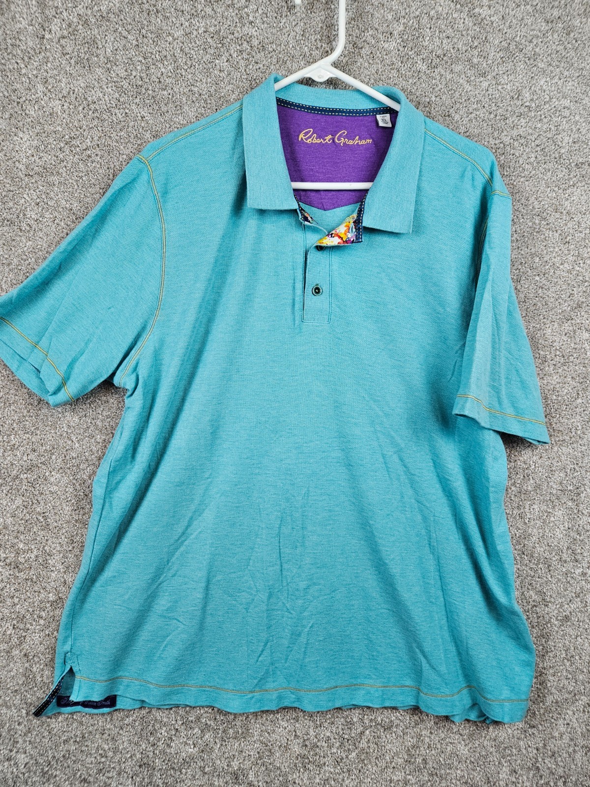 Robert Graham Polo Mens Large Green Short Sleeve Collared Shirt Contrasting Trim gallery