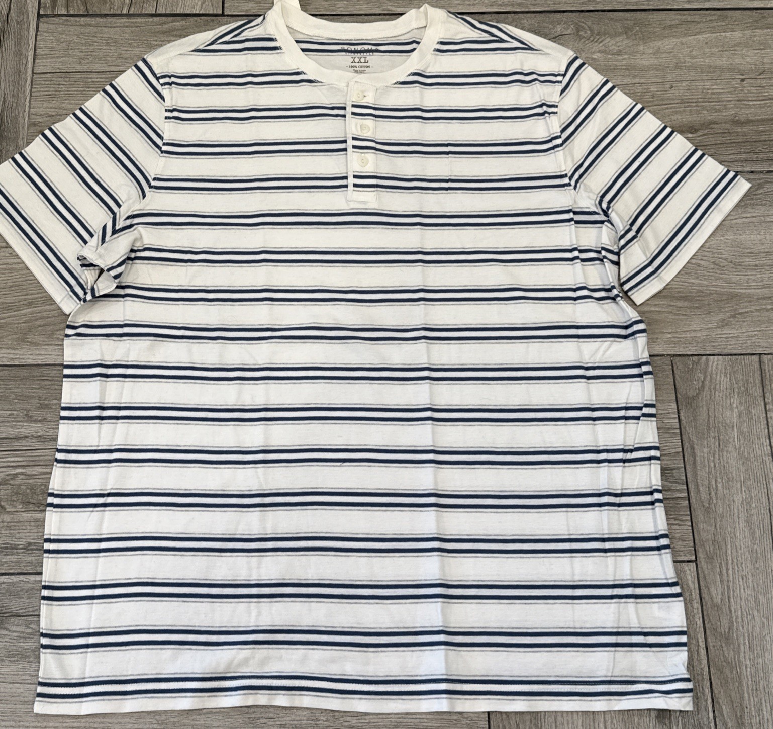 Sonoma Henley Size XXL Off White Blue & Gray Stripes New With Tags