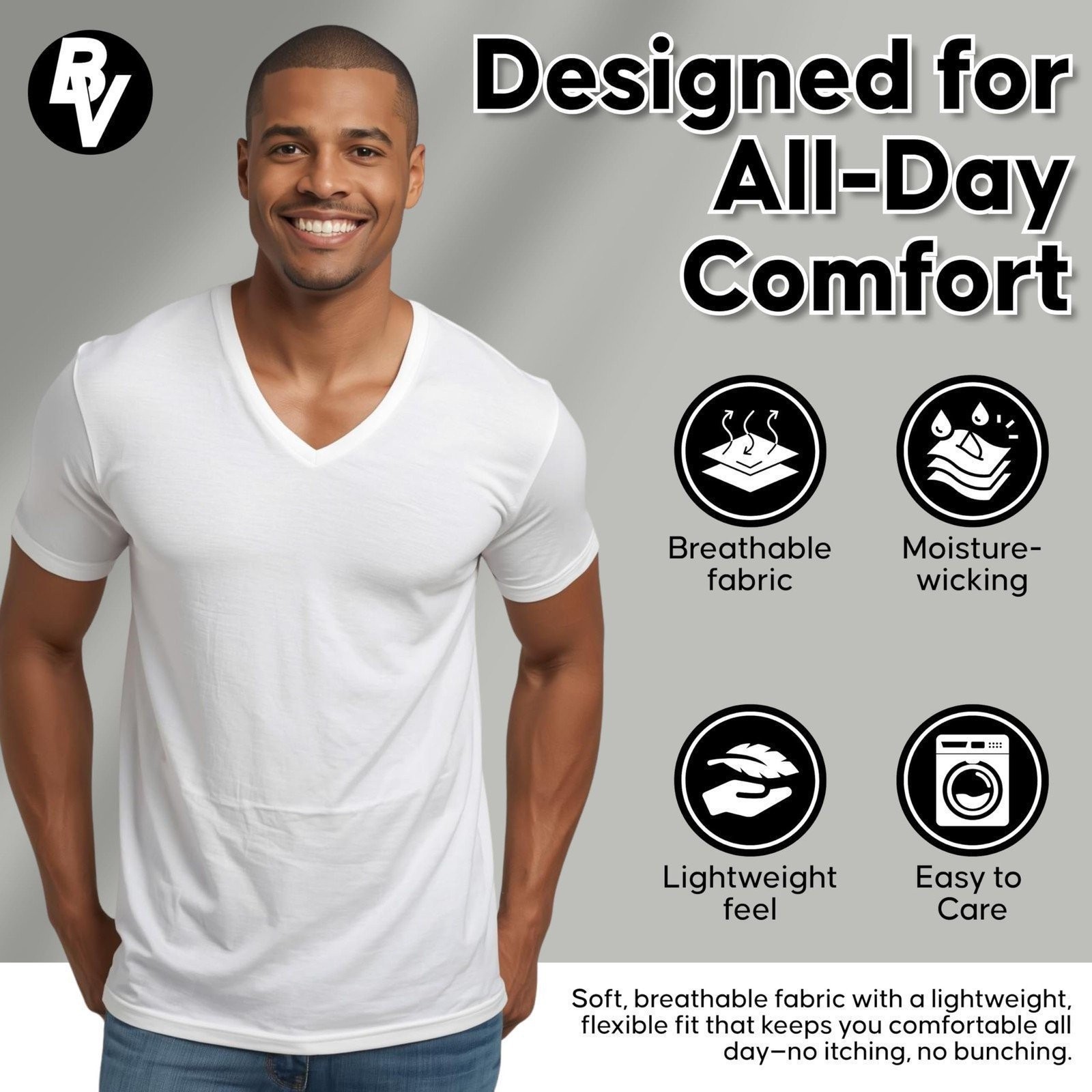 Brooklyn Vertical Mens 6-Pack V Neck Undershirts Short Sleeve Cotton Round Neck gallery