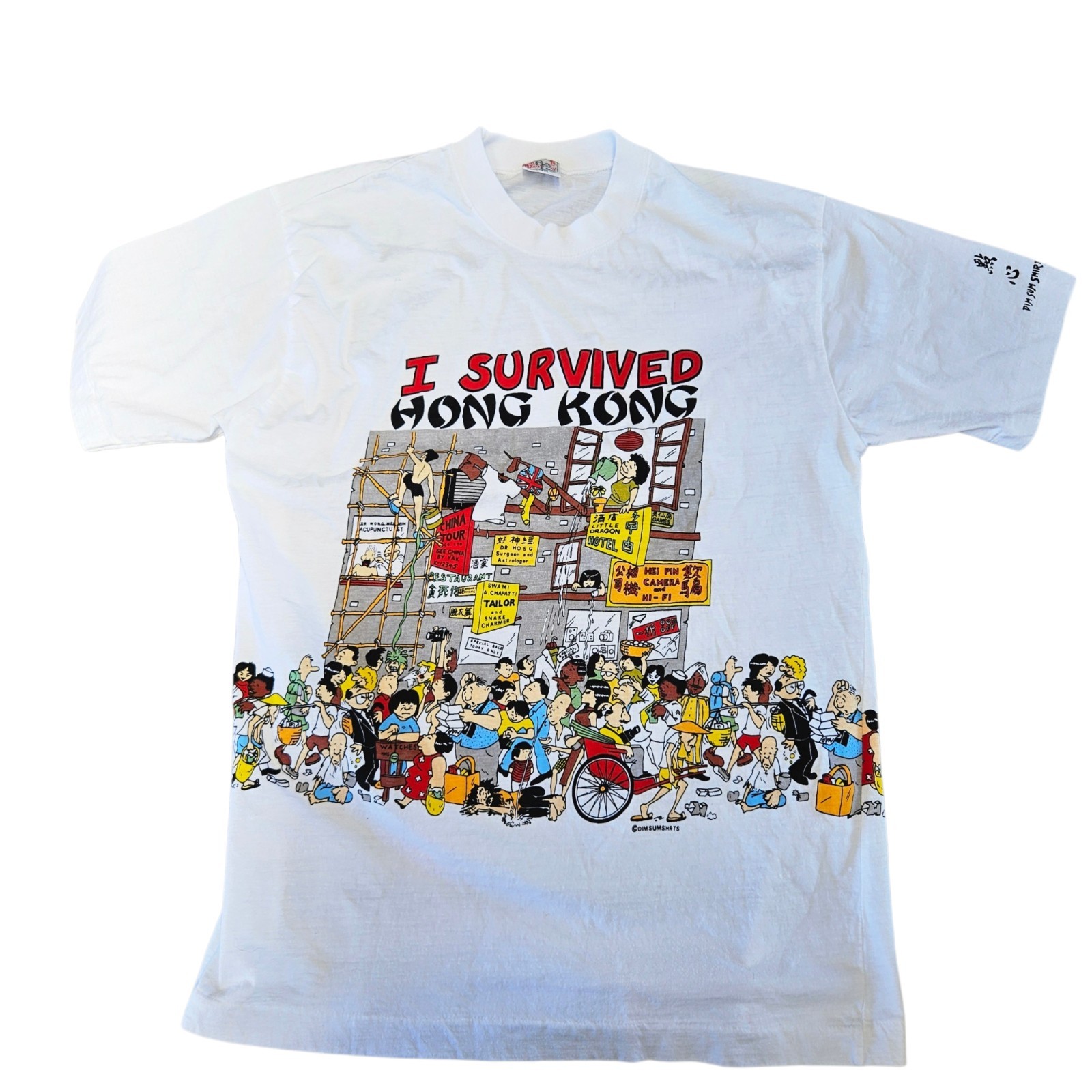 Vintage Dim Sum Shirts I Survived Hong Kong T Shirt Size L White 2 Sided Graphic gallery