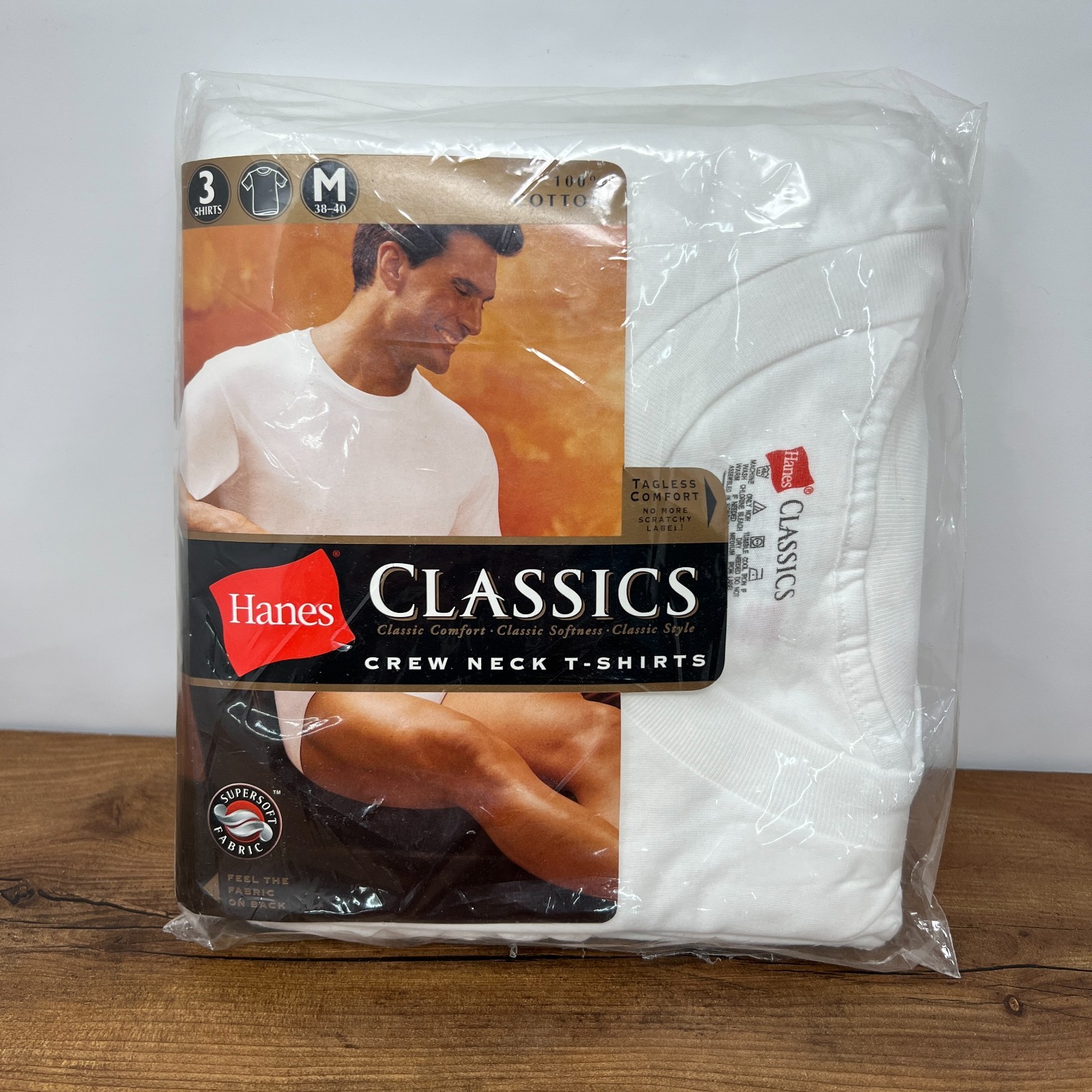 VTG Hanes Men White Crew Neck T-Shirts Tagless Comfortsoft 3-Pack Medium NEW NOS