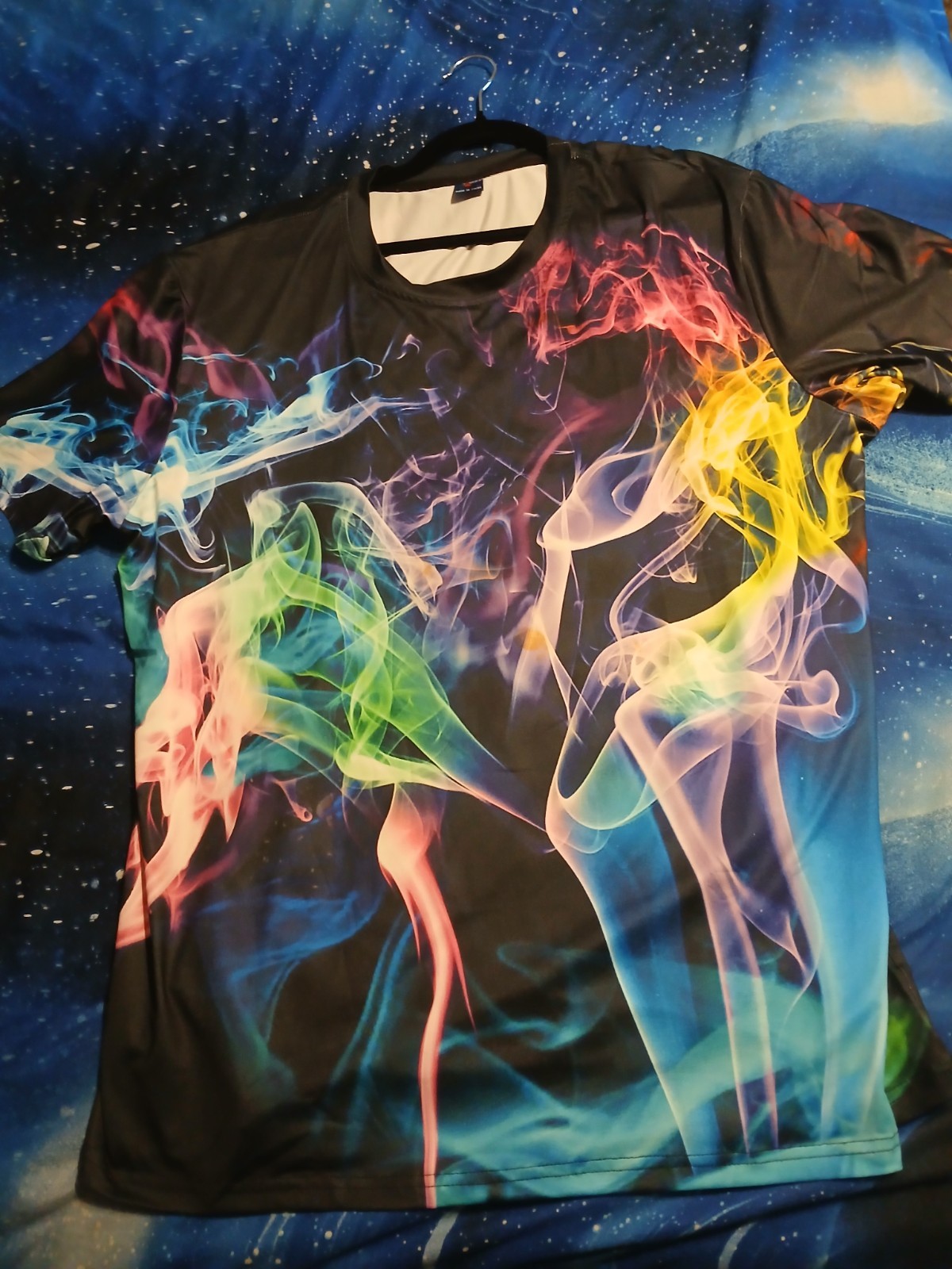 Stretch Shirt Graphic Multi Color Smoke Design Unique And Hard To Find. Fits Sma gallery