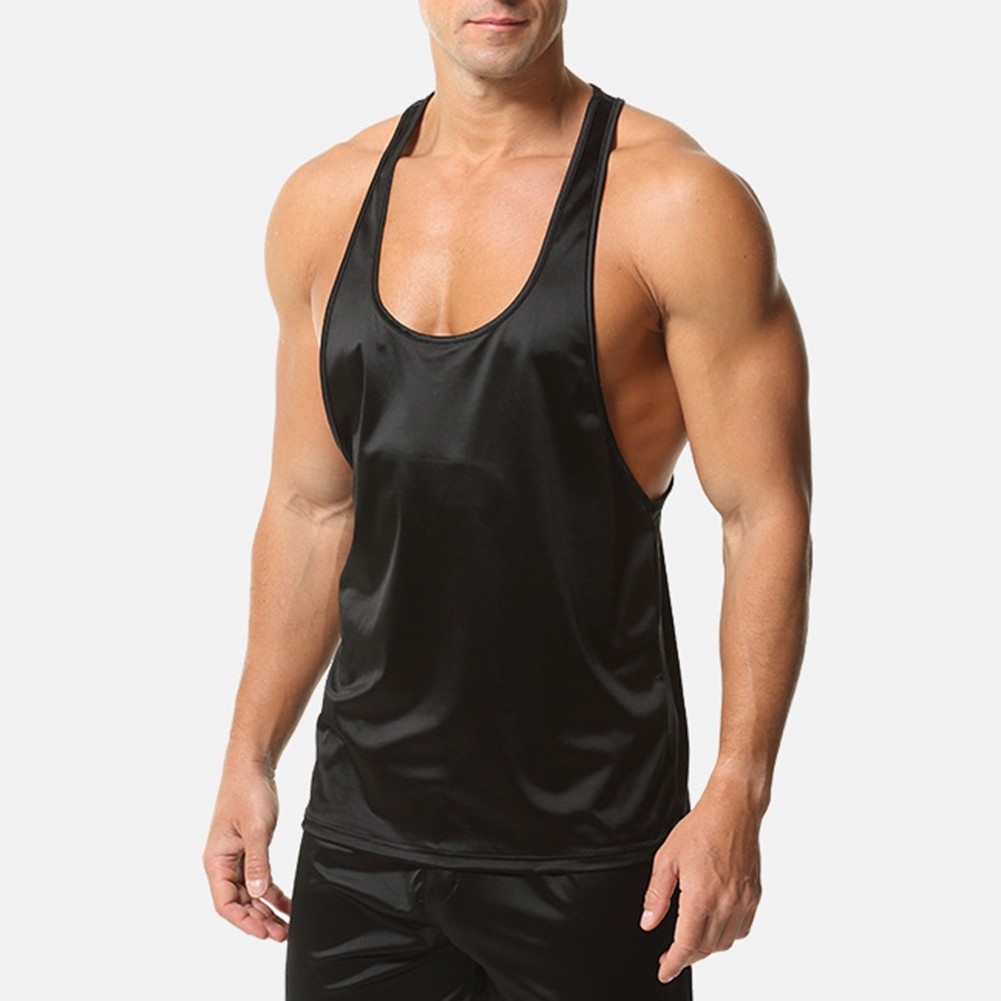 Men Sleeveless Tank Top Glossy Oil Shiny Gym Shirt Sports Running Vest gallery