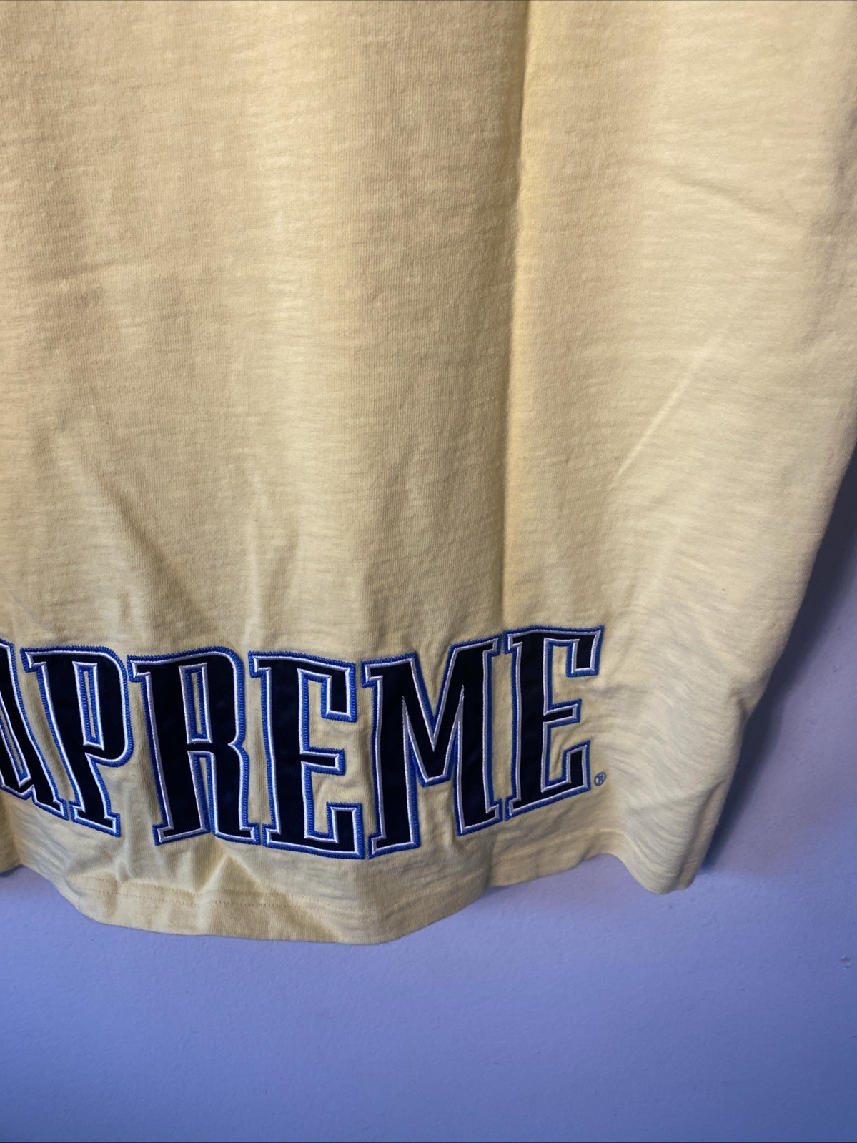 SUPREME Contrast Appliqué S/S Top Tee T-Shirt Pale Yellow FW22 Size XL Sellout gallery