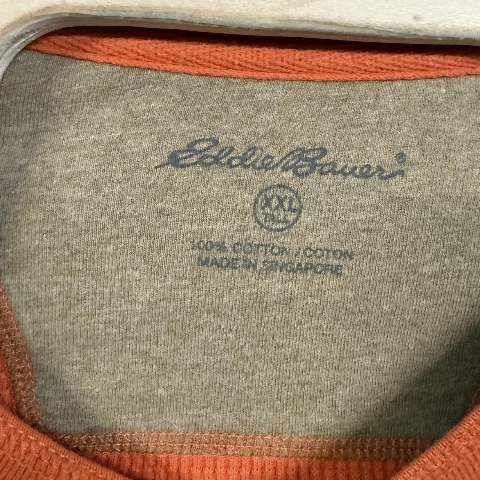 Eddie Bauer Shirt Mens 2XL Orange Thermal Waffle Knit Henley Long Sleeve Casual gallery
