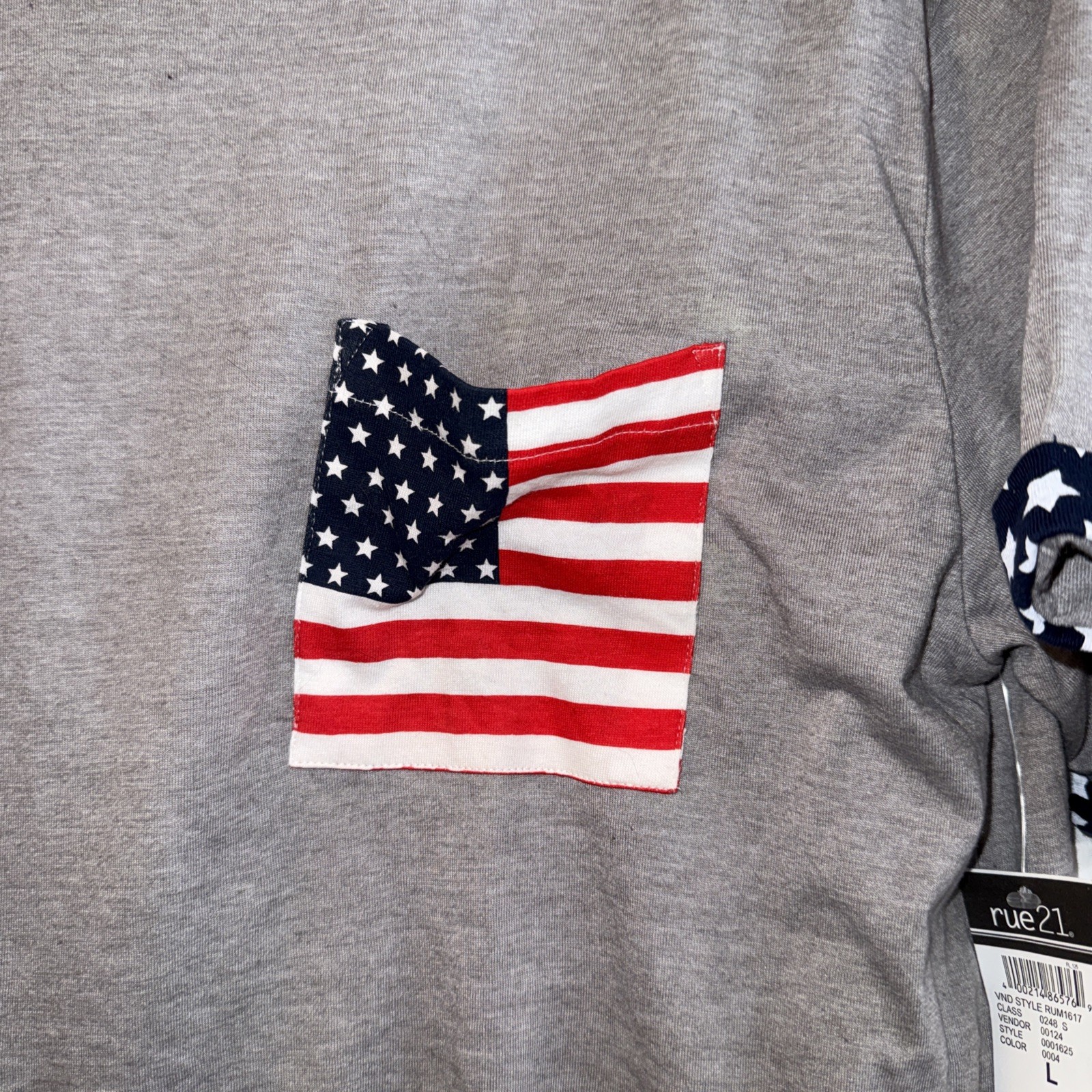 Carbon Unisex TShirt Gray Flag Print Pocket Men’s LG Party On Patriotic US NWT gallery