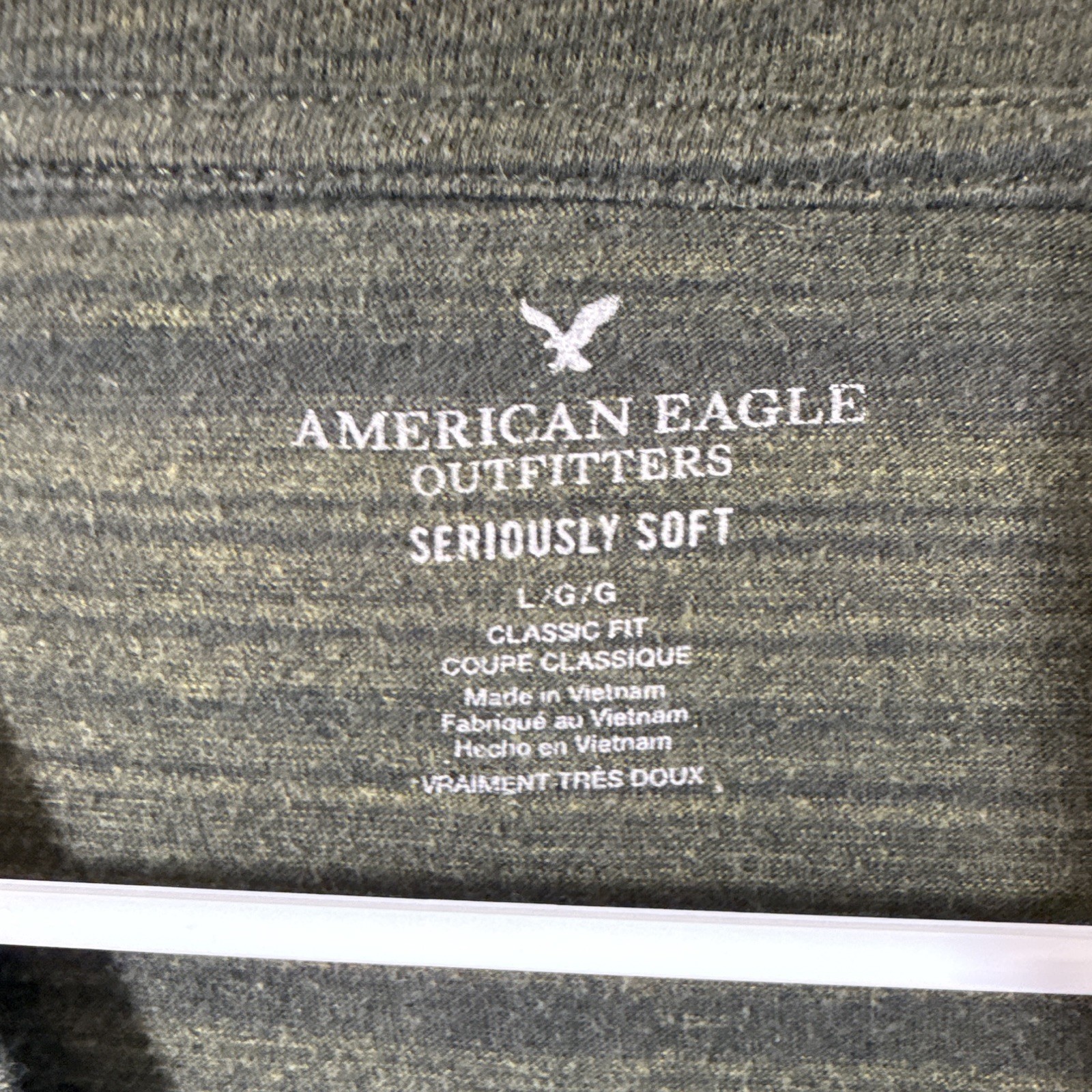 American Eagle Seriously Soft V-Neck Striped Tee Short Sleeve L Green gallery