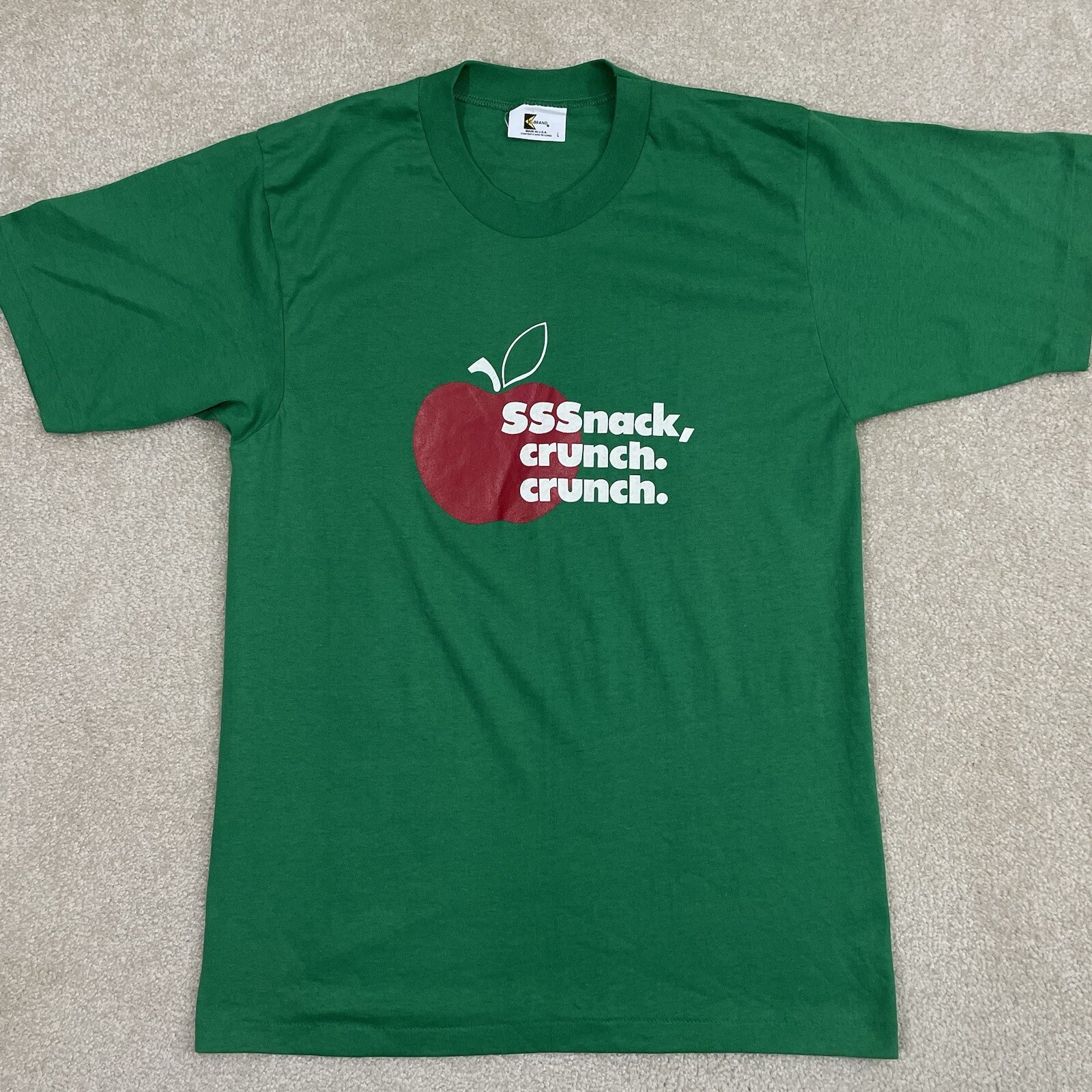 EUC! Vintage 80s Apple Green T Shirt Adult Mens S/M Fit 50/50 Graphic K-Brand gallery
