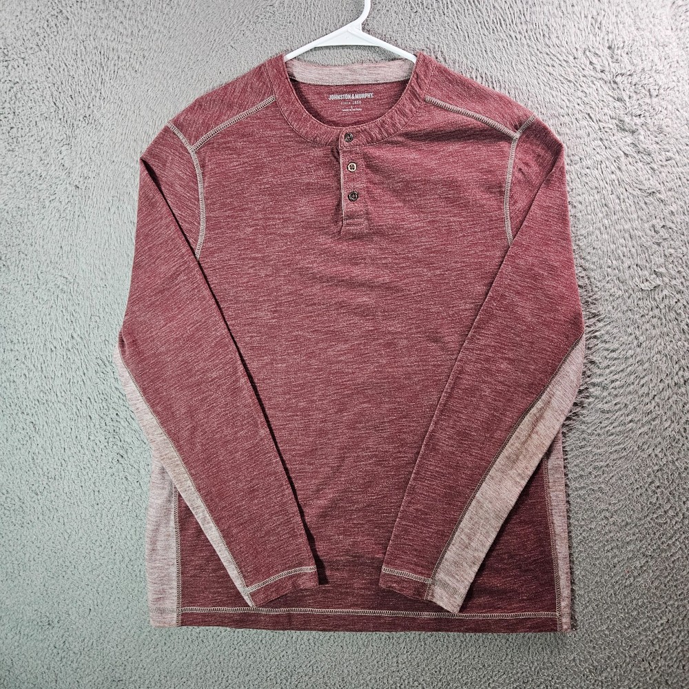 Johnston & Murphy Henley Shirt Men Large Long Sleeve Stretch Maroon