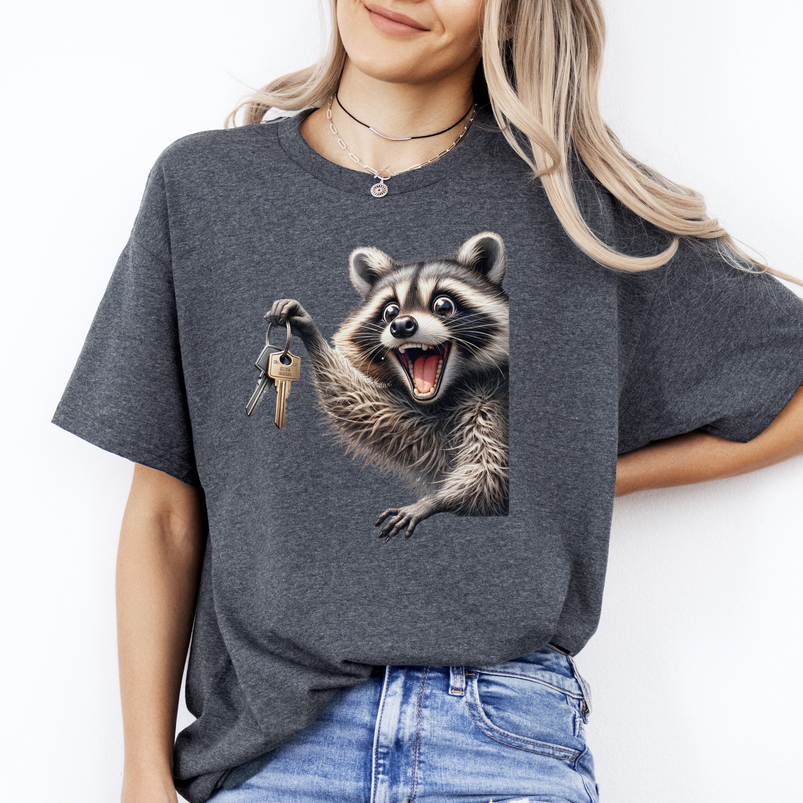 Realtor T-Shirt Racoon with key Real estate agent homeowner Unisex tee Black Nav gallery