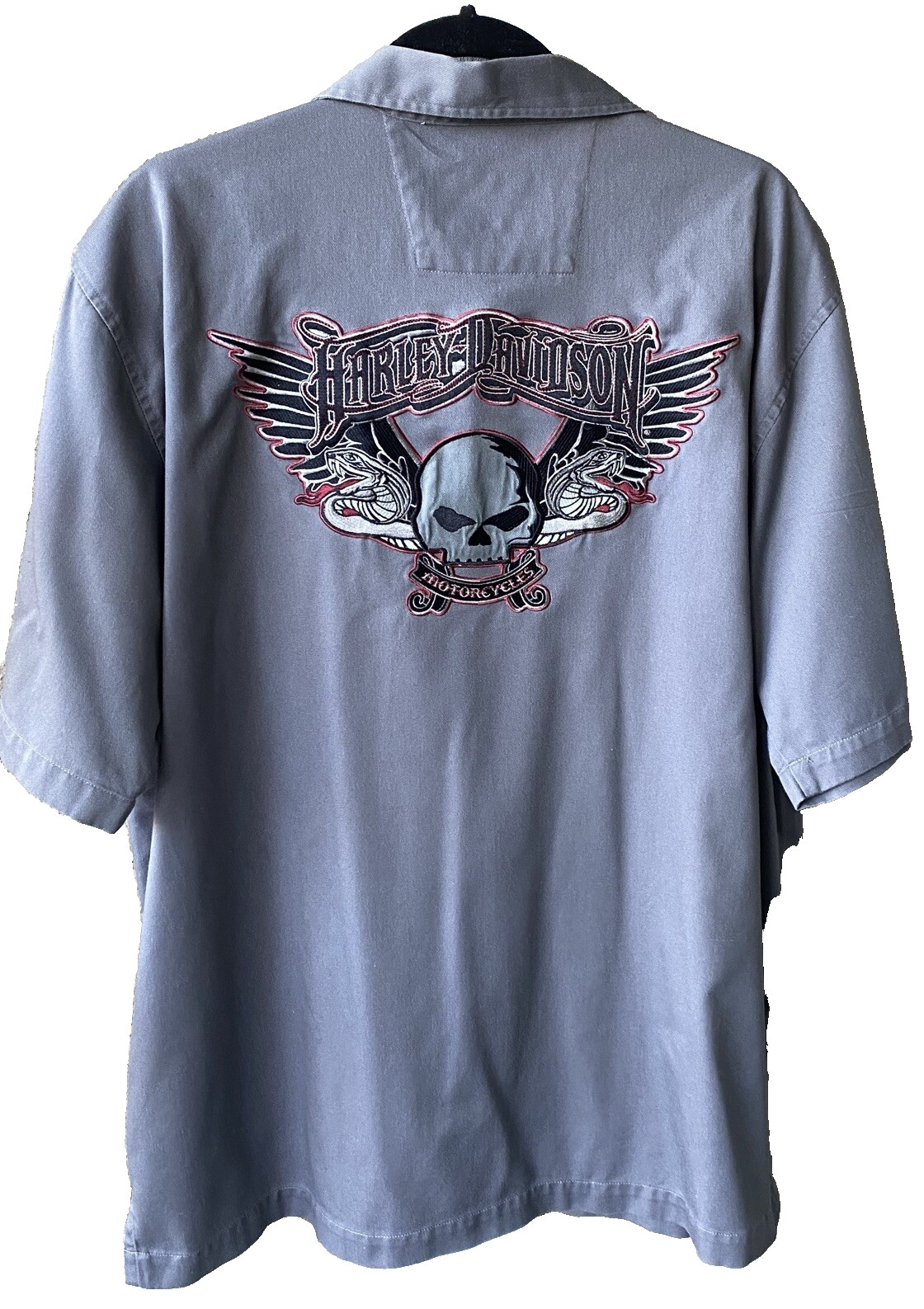 Harley-Davidson Mens Shirt XL Zipper Pockets Embroidered Skull Poly Blend Exc