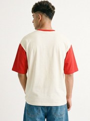 Men Printed Drop-Shoulder Sleeves Applique T-shirt