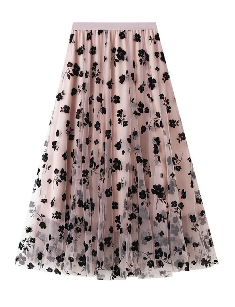 Floral Skirts for Women Midi Length High Waisted A Line Cute Teens Mesh Tutu …