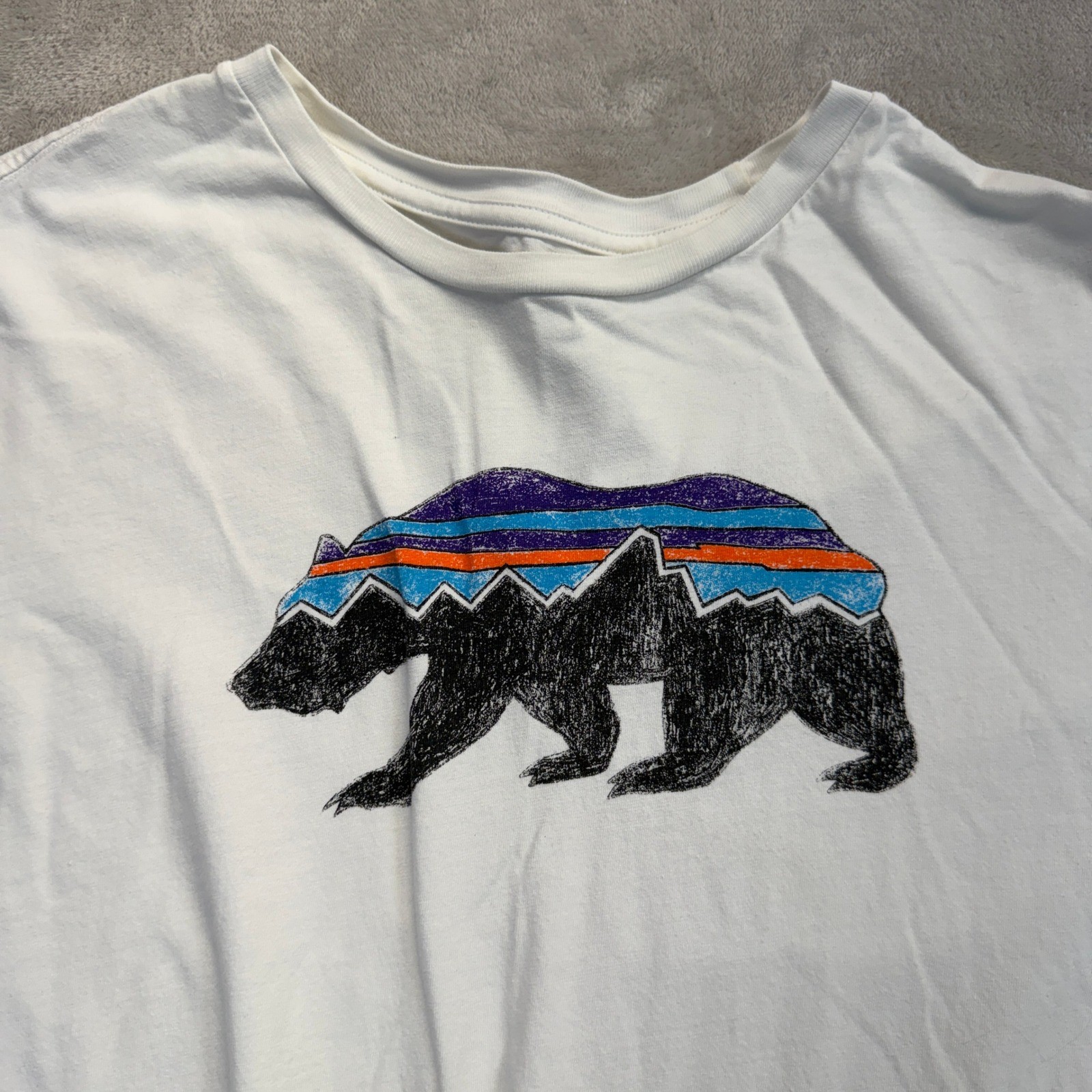 Patagonia Men's Shirt Medium Fitz Roy Bear Graphic T-Shirt White Organic Cotton gallery