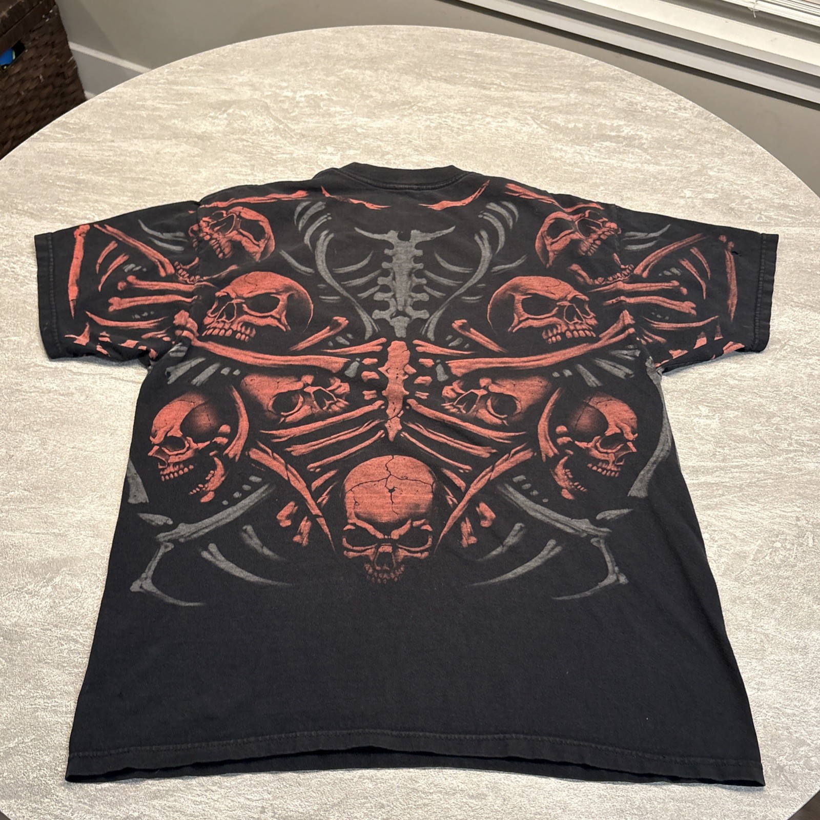 VTG Skulls Skeleton T-Shirt Mens XL Black Hardcore AOP Y2K Skater Grunge Street gallery