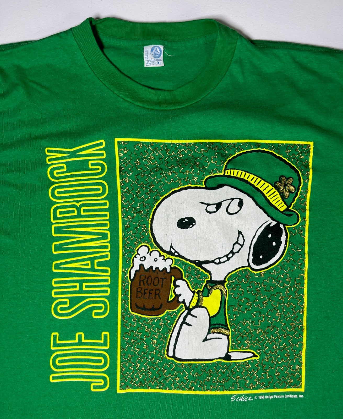 Vintage 80s Schulz 'Joe Shamrock' T-shirt by Artex Made in USA Sz XL gallery