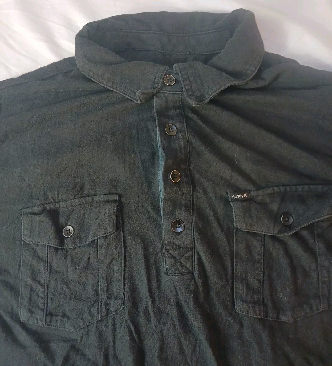 Hurley Buckle Shirt Men's XL Collar Pocket Black Short Sleeve Shirt gallery