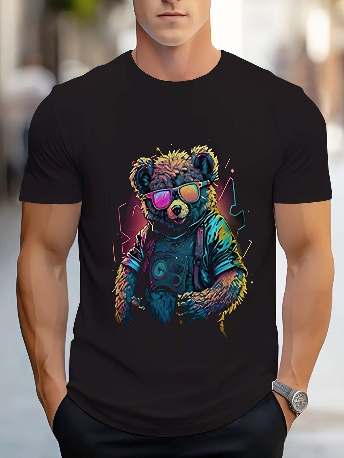 Men's Trendy Casual 3D Printed Round Neck T-shirt - Polyester Fiber, Geometric P gallery