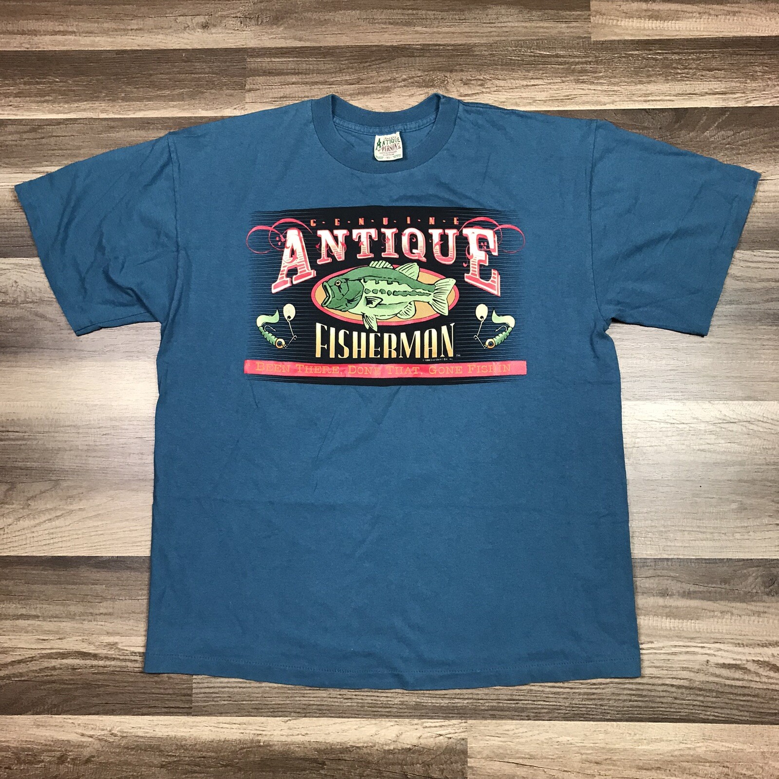 Vintage Genuine Antique Fisherman Shirt Adult Sz XL Blue 90's Single Stitch VTG gallery