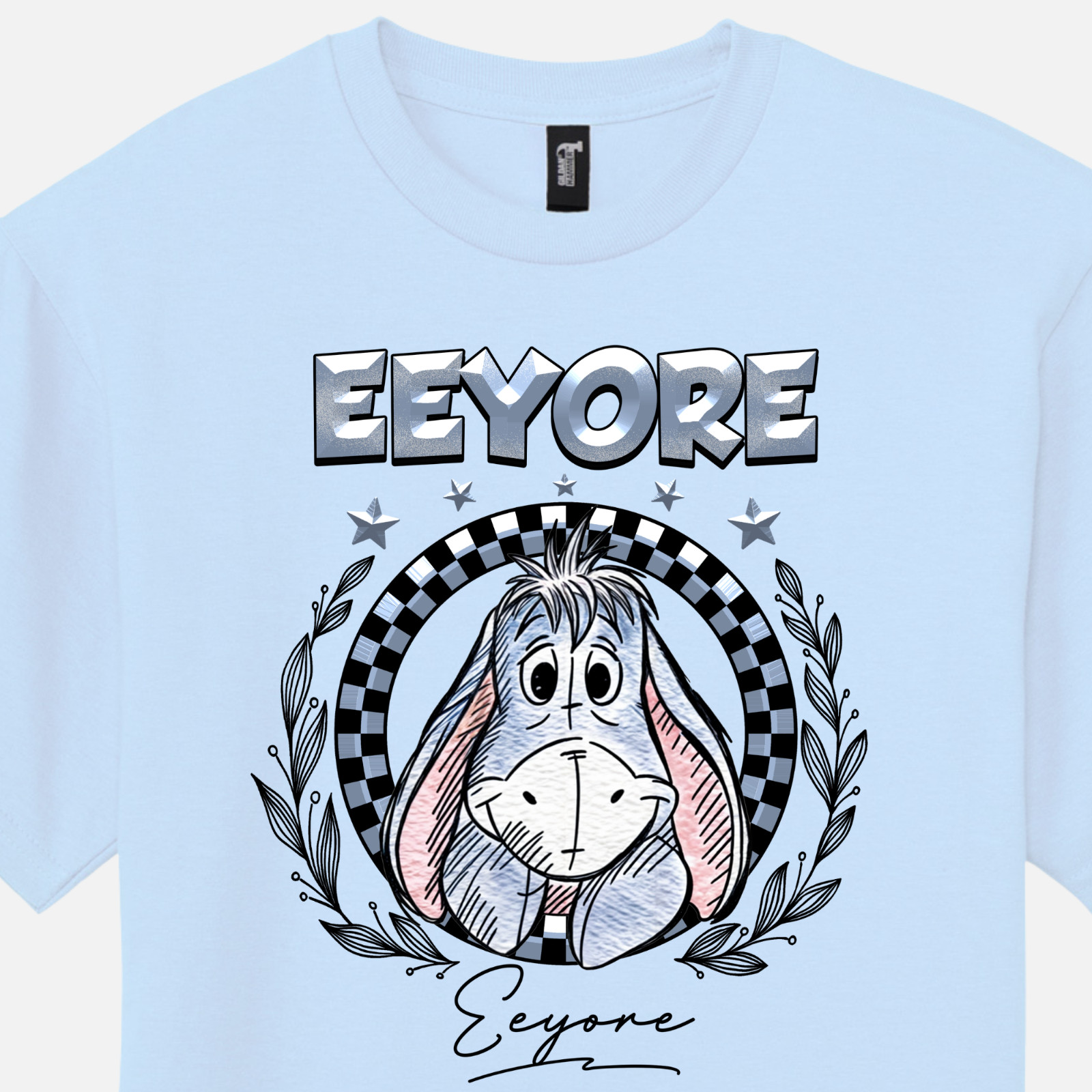 Round Eeyore T-Shirt Premium Pale Blue Tee Unisex M L XL Gorgeous Gift gallery