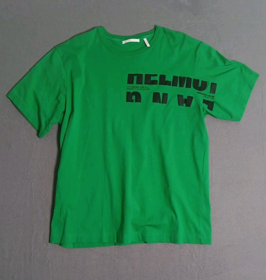 Helmut Lang Men's Green Crewneck Logo Cotton Short Sleeve T-Shirt Sz MEDIUM gallery