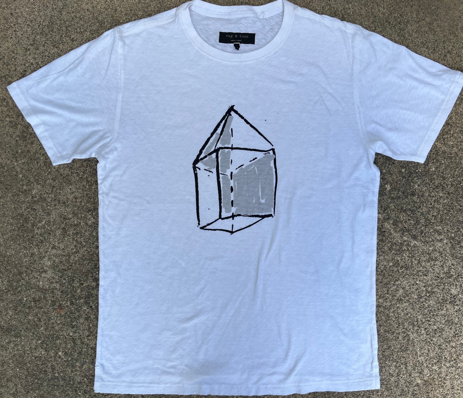Men’s Rag & Bone White SS Graphic Abstract T Shirt Sz Med