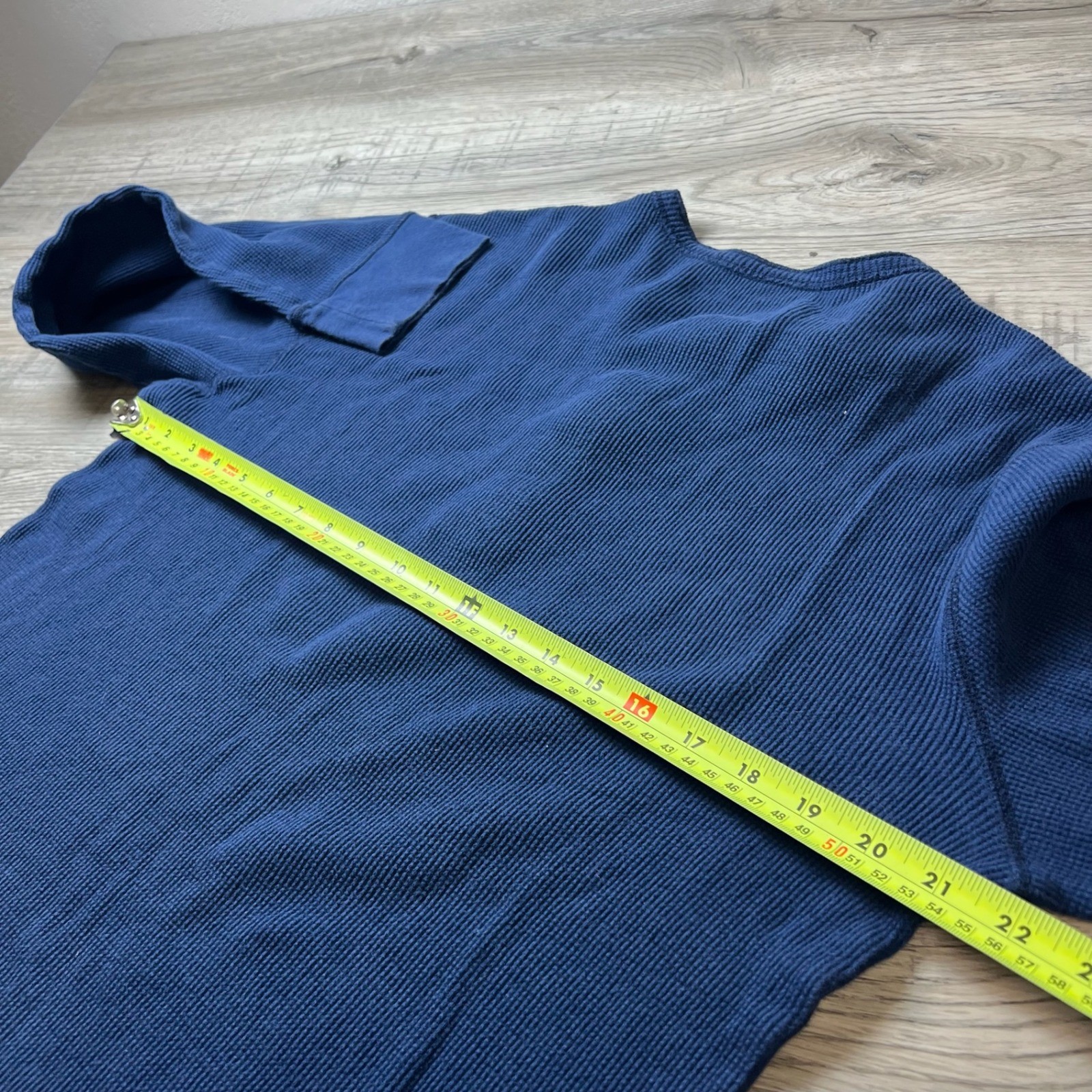 American Eagle Henley Mens Large Blue Waffle Knit Long Sleeve Thermal Shirt gallery
