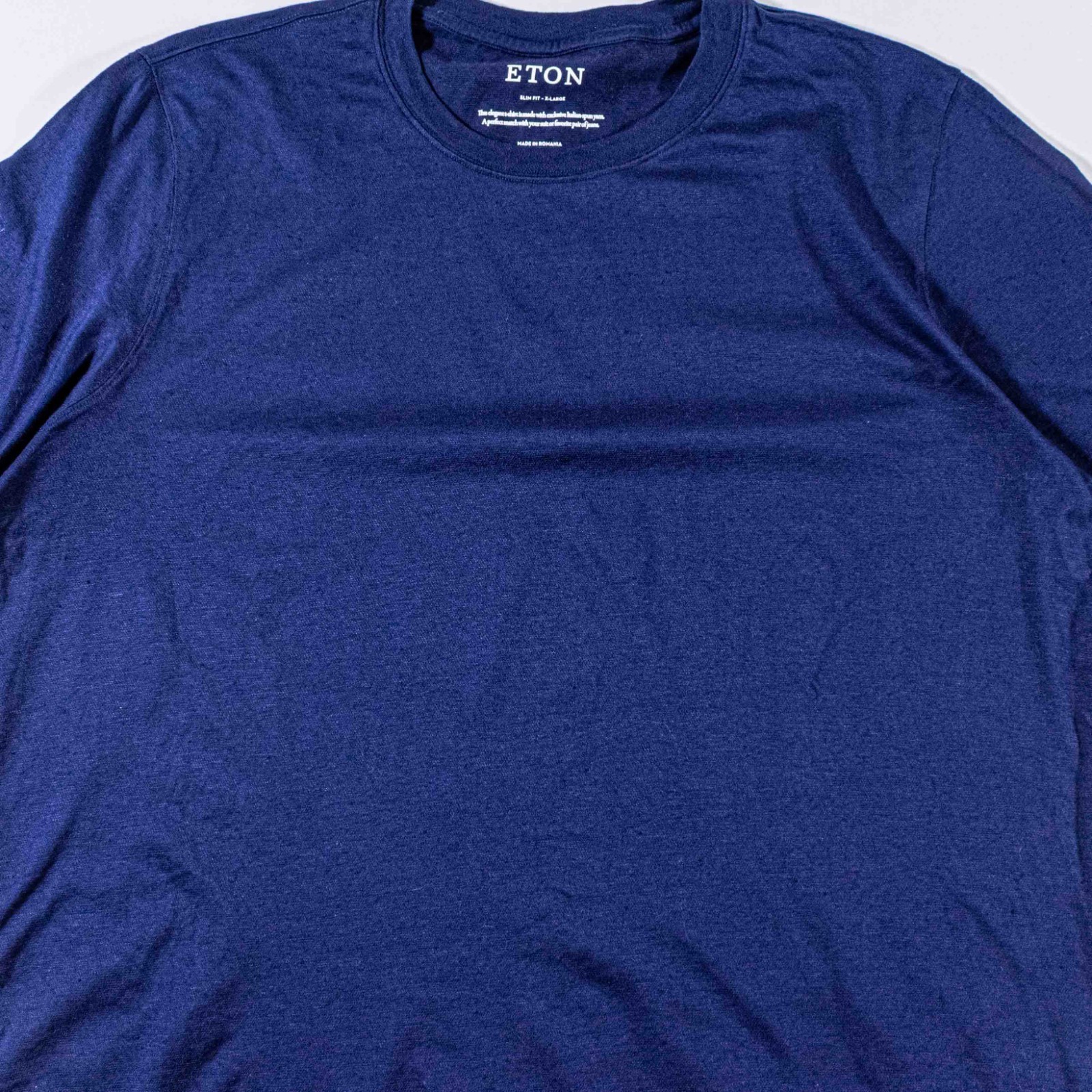 Eton Slim Fit Navy Blue T-Shirt XL Luxury Cotton Linen Blend Knit Tee gallery