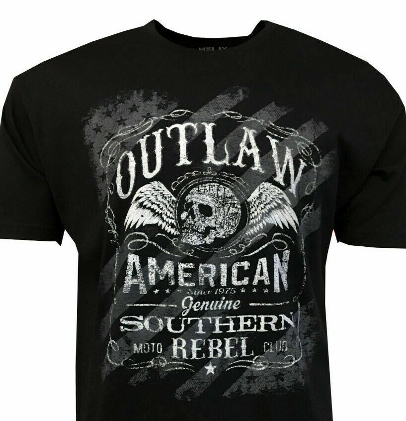 Outlaw Southern Rebel Men's T-shirt- American Moto Club - Skull-Wings Black gallery