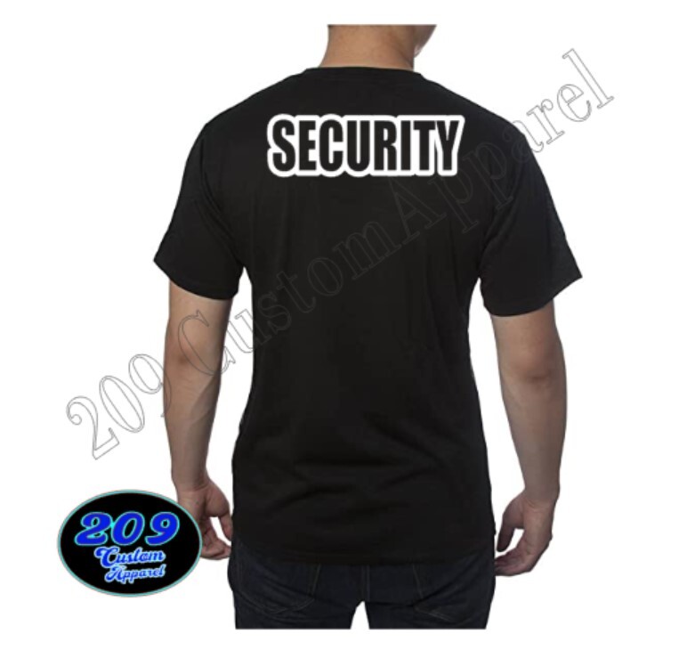 Security T-Shirt Black Tee Staff Event Uniform Bouncer 100% Cotton WHITE OUTLINE gallery